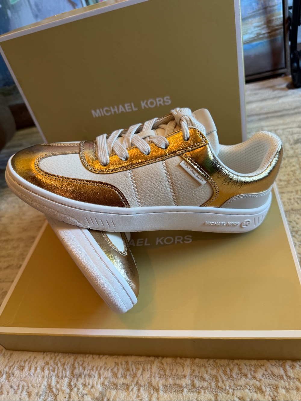 Michael Kors Gold and White Sneakers